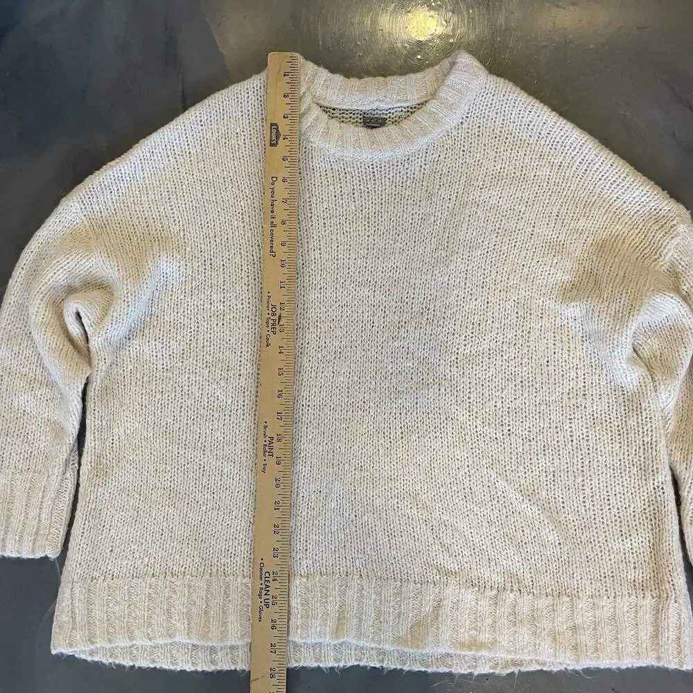 Aerie Sweater Size S Boxy Style Open Weave Crew Neck Ivory Wool/Alpaca‎ Blend